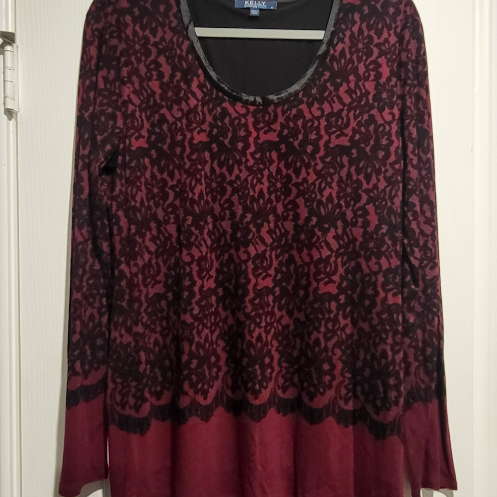 Elegant Burgundy and Black Long Sleeve Top